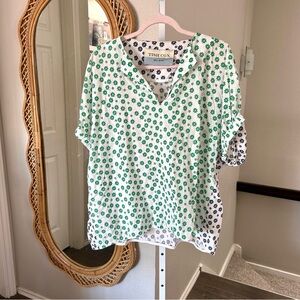 Tish Cox / Blue Green White Floral Blouse Top